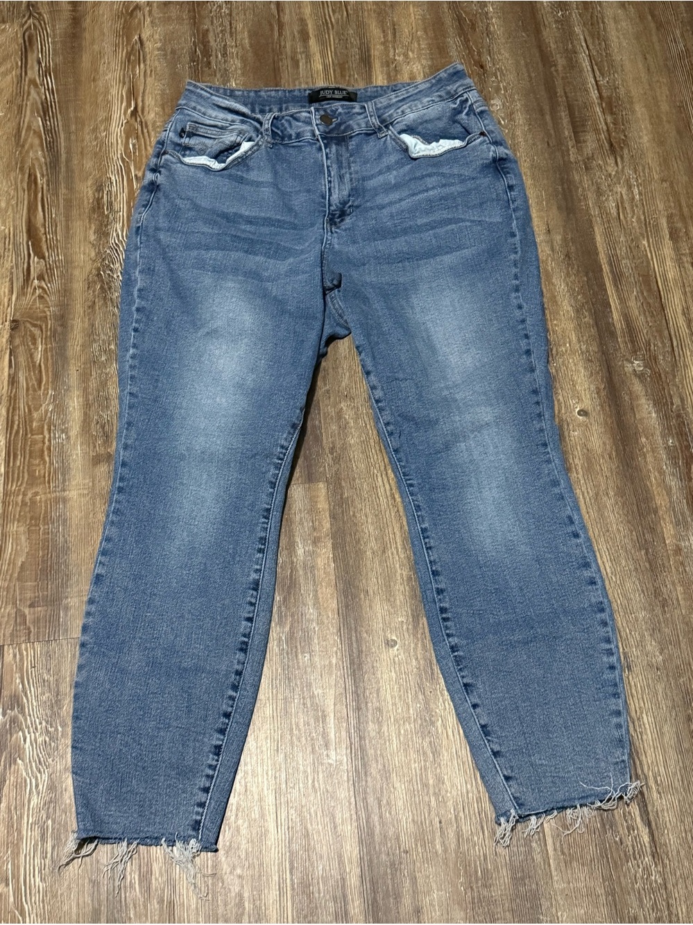 Judy Blue Relaxed Fit Jeans Women's 14W High Rise Curvy Fit Frayed Hem Stretch